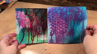 Dina Wakley Gloss Sprays dripping over Texture Pastes and Acrylic Paints