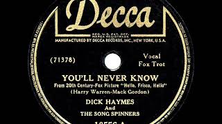 Video thumbnail of "1943 HITS ARCHIVE: You’ll Never Know - Dick Haymes (a cappella) (a #1 record)"