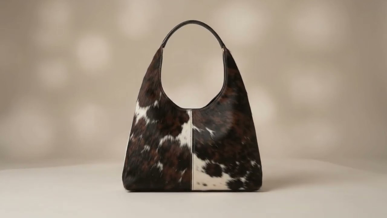 Cowhide Hobo Bag, Hair On Leather Shoulder Purse, Tricolor Cow