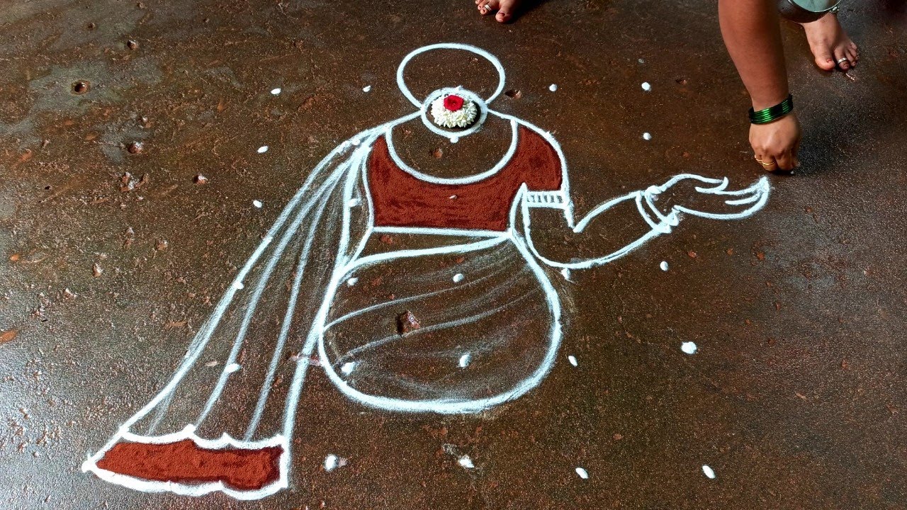 Diwali 2023 simple women rangoli|5*5 dots Deepavali women rangoli ...