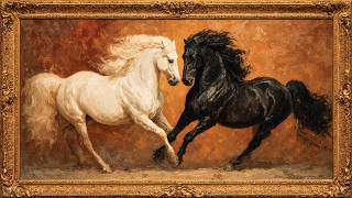 Royal Horse Duo Luxury Oil Painting gold Tv Frame | Powerful Black and White | TV Art Screensaver screenshot 5