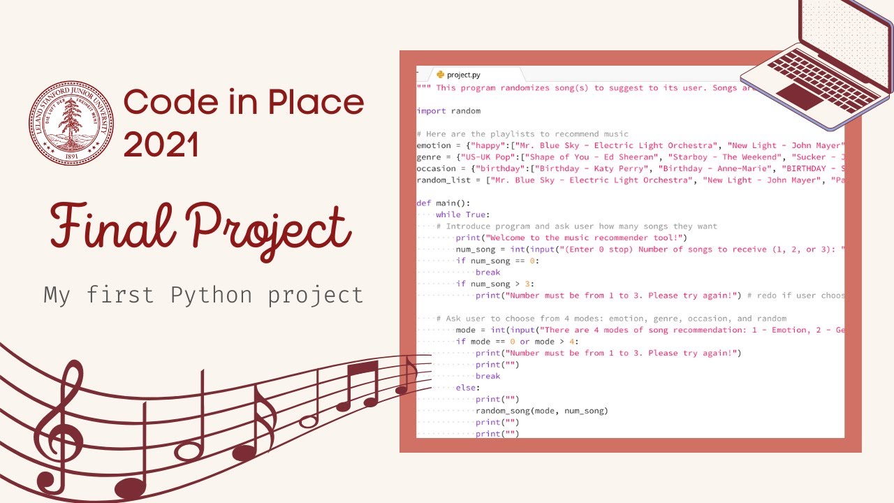 Music recommender tool | My first Python program | Final Project at Stanford's Code in Place 2021