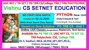 PG TRB CS | New Syllabus | Online Class | Python | Unit 7 | Python Programming | in Tamil