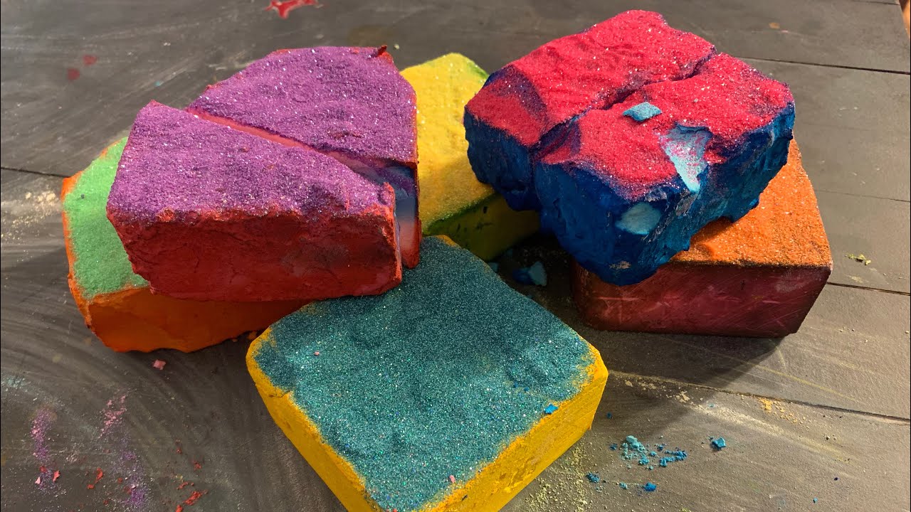 6 Dyed & Glitter Covered Gym Chalk Blocks Oddly Satisfying ASMR YouTube