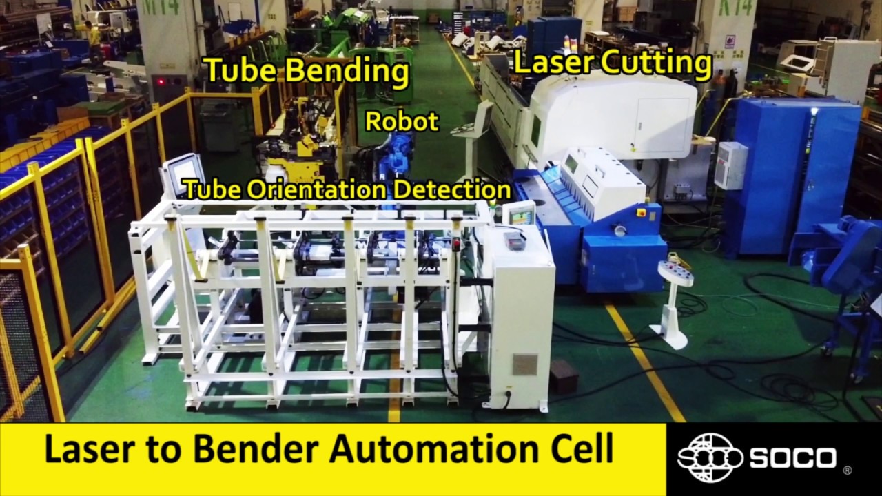 Tube Laser + Bender automation cell SOCO Machinery 和和雷射切管機 + CNC彎管機