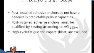 Adhesive Anchors—Theory/Code Design for Tension/Anchor Qualification