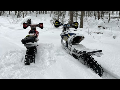 Видео: Timbersled120 Husqvarna FE501 и CRF450, Кубена127 Hasky450) SnowBike чистый кайф!!!