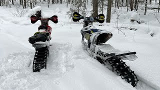 Timbersled120 Husqvarna FE501 и CRF450, Кубена127 Hasky450) SnowBike чистый кайф!!!