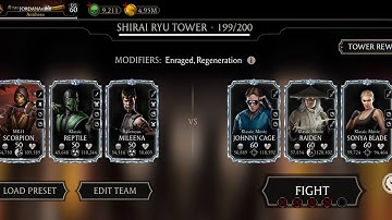 shirai ryu tower fatal 199 , win strategy and telent tree setup | mk mobile