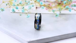 King Will Nature™ Tungsten Carbide Wedding Ring Inlay Blue Opal Sticker & Gold Dolphin