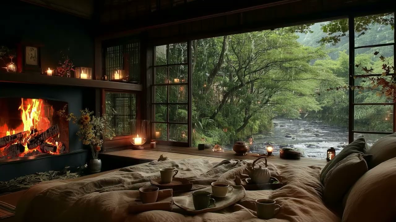 FALL INTO SLEEP INSTANTLY | Warm Rain Sounds & Crackling Fireplace to Reduce Anxiety