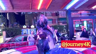 Pretty Girl Riding On A Bull In Benidorm | Bull Riding 4K