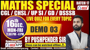 Maths Special Class Batch For SSC CGL/CHSL/UP SI/NTPC/GD/DSSSB | Demo 03 | By Pushpender Sir