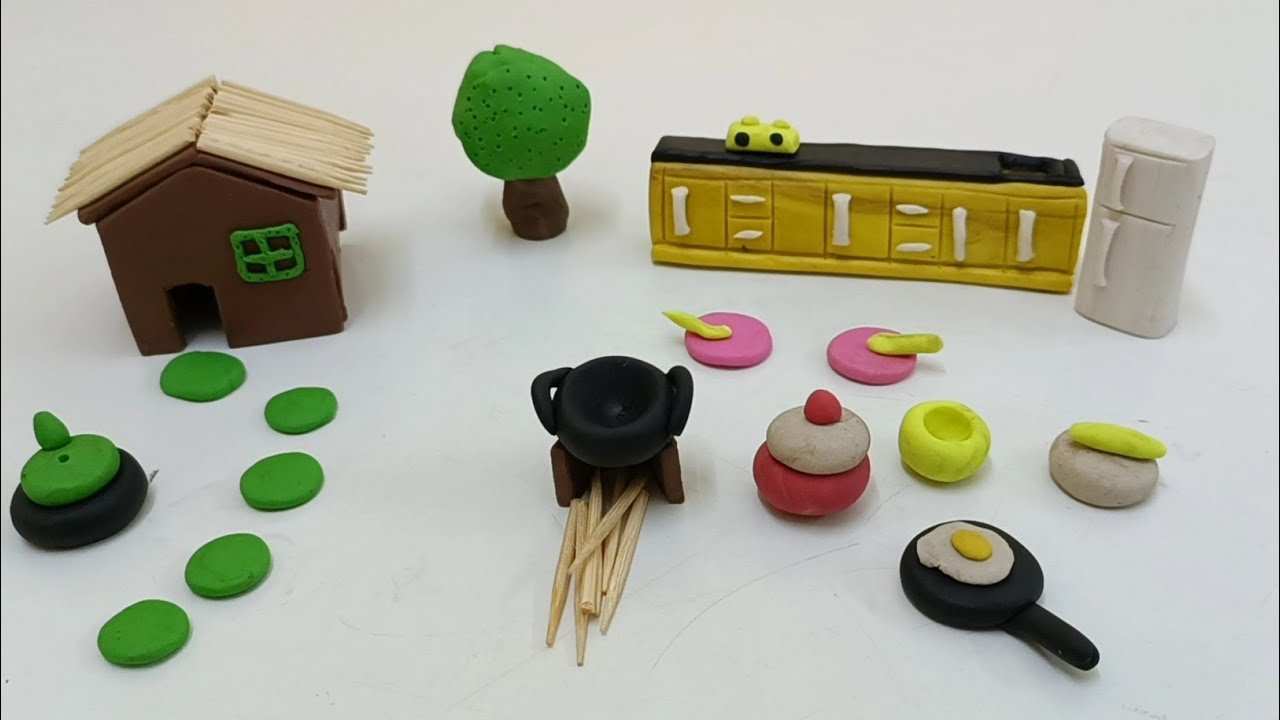 diy how to make polymer clay miniature house tree tractor kitchen agriculture village farm