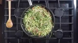Healthy cooking demo- zucchini noodles with shiitake mushrooms