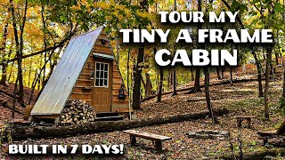 TOUR MY TINY A FRAME CABIN | BUILT IN ONLY 7 DAYS