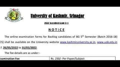 5th semester Backlog candidate fresh update Batch 2016-2018 University of kashmir 2022