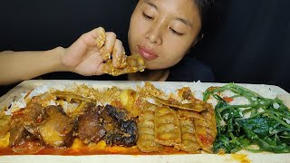 Eating Spicy smoke pork curry with stinky bean||green leaf boil||mukbang||p cerai