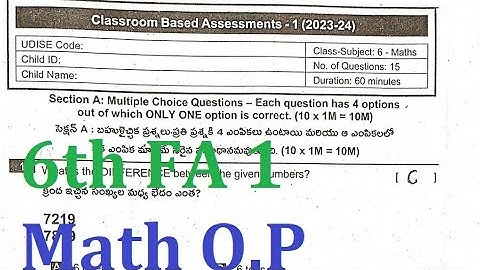 6th class FA 1 CBA 1 Maths Question paper answers