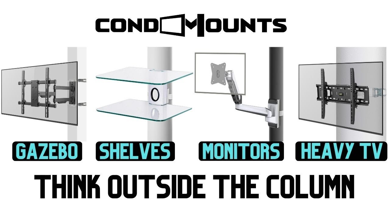 Condo Mounts Heavy duty pillar tv mount for heavy and large TVs | single strap | no tools | no drill
