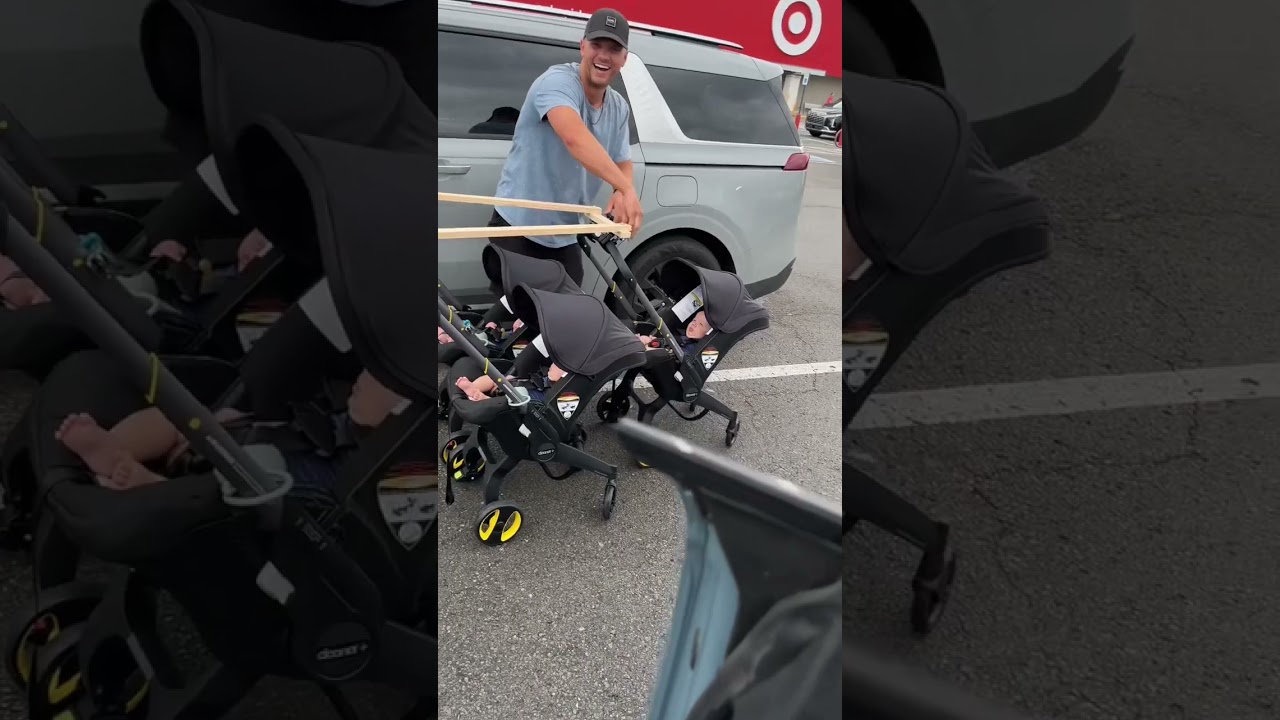 Triplet Dad solves Stroller Problem! 😲 #dad #triplets #cute #mom #baby #shopping