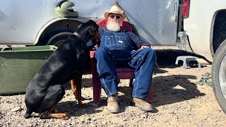 65 Year Old Senior Lives In A Cargo Trailer With Doberman Pet Dog Full-Time