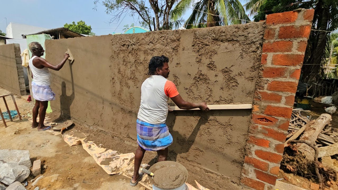 Compound wall Plastering_Technology of Gate entrance compound wall fast ...