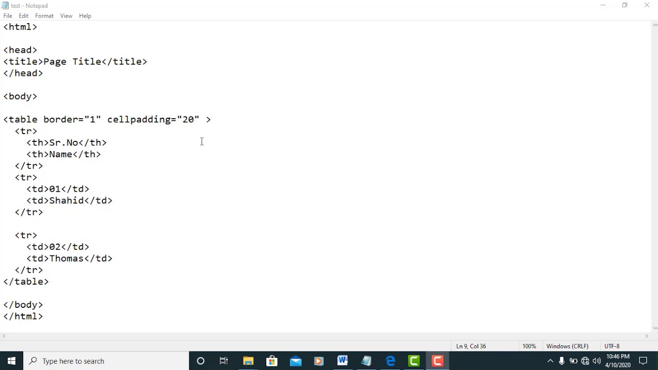 24 - Table In HTML with Cellspacing & Cellpadding - YouTube
