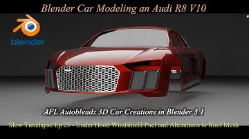 Blender Car Modeling an Audi R8 V10 Slow Time-lapse Ep 25 Windshield Hood Panel and Roof Alterations