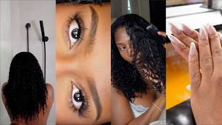 full DIY beauty routine | hair, lashes, nails + girl chat & life update
