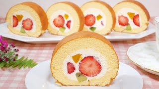 幸せのフルーツロールケーキ作り方How to make Fruit Roll Cake Recipe