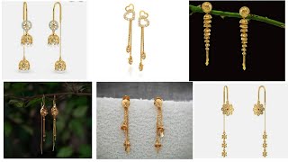 Latest Gold Sui Dhaga Earring Designs l Light weight earring for women lसोने के सुई धागा के डिज़ाइन।