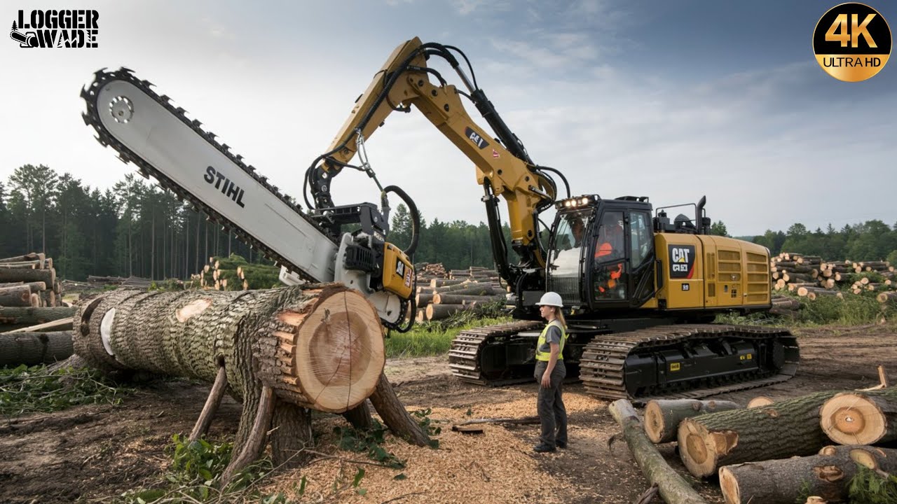 Extremely Fast Tree Cutting Skills with Monster Chainsaw | Dangerous Modern Logging Machine #1