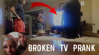 BROKEN TV SCREEN PRANK ON DRAMATIC DAD *he got so angry*