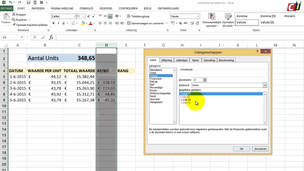 Aandelen analyseren in Excel 1