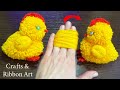 Super Easy Pom Pom Chicken Making Idea with Fingers - DIY Pom Pom Chick - How to Make Yarn Chickens