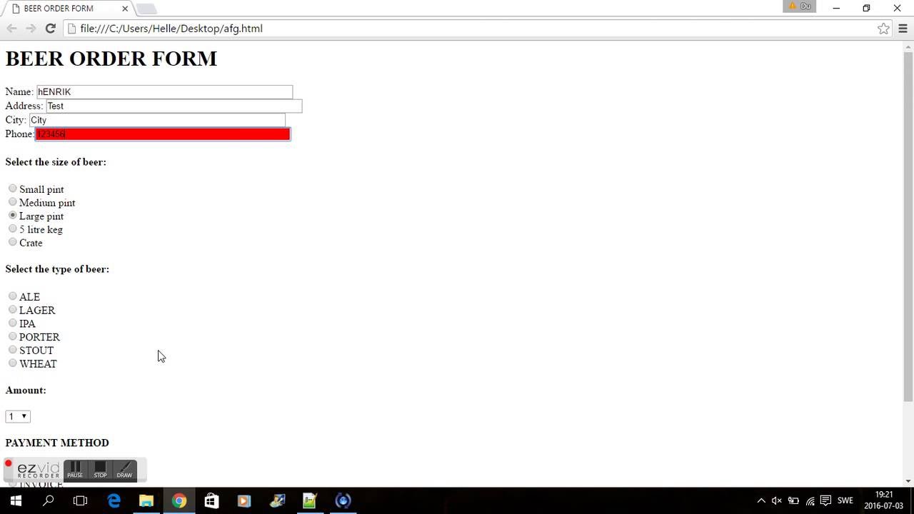 javascript beer order form youtube java script order form