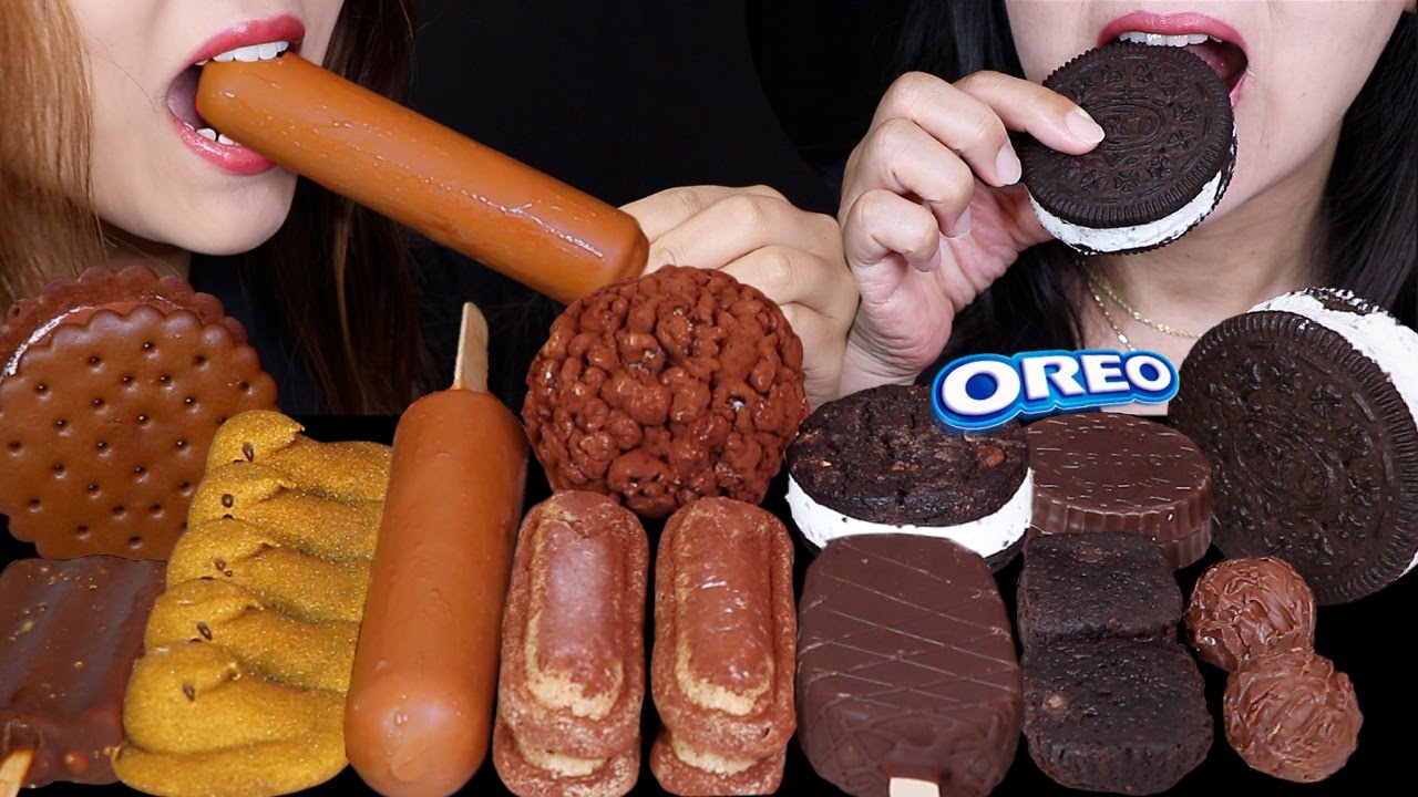 ASMR MILK VS DARK CHOCOLATE CRUNCHY ICE CREAM BARS, LINDT LAVA CHOCOLATE, OREO SAND, MARSHMALLOW 먹방