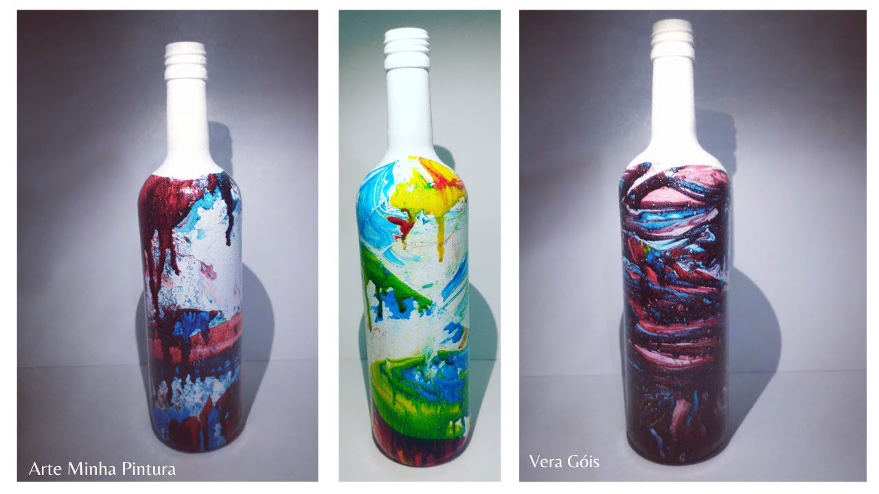 MARMORIZAÇÃO POR IMERSÃO - Técnica Inovadora de Pintura na Garrafa - Arte Minha Pintura - DIY