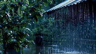 HEAVY RAIN at NIGHT on Roof to Sleep Deep and Sleep Fast ⚡ASMR,Study, Reduce Stress with Rain Sounds