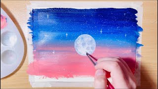 Pink Moon Landscape Painting || Easy Acrylic Painting For Beginners || moonlighting painting || moon