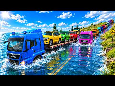 Lightning McQueen vs Train! 2 Flatbed Trailers Crash - BeamNG Drive PART #56