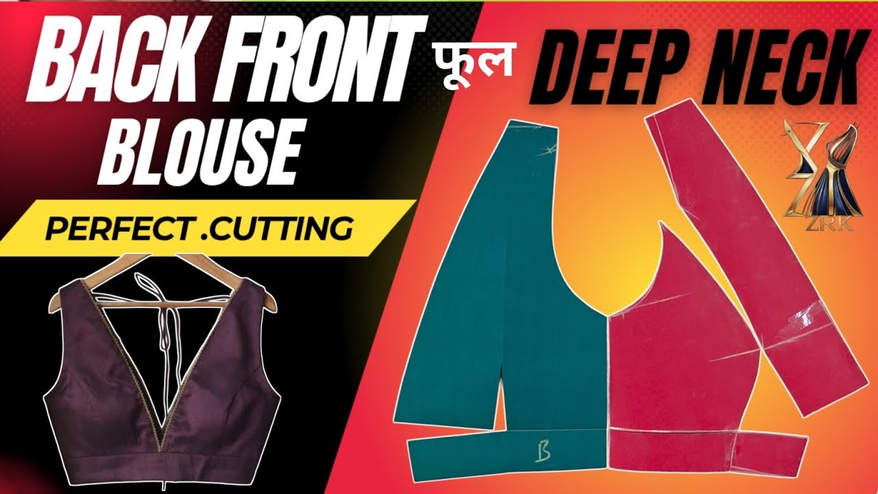Back Front Full Deep Neck Blouse Cutting | Perfect Cutting Tutorial 