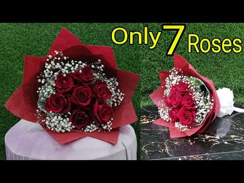 7 roses  arrange flowers Bouquet. || flower wrapping techniques || Flower Bouquet  arrangement