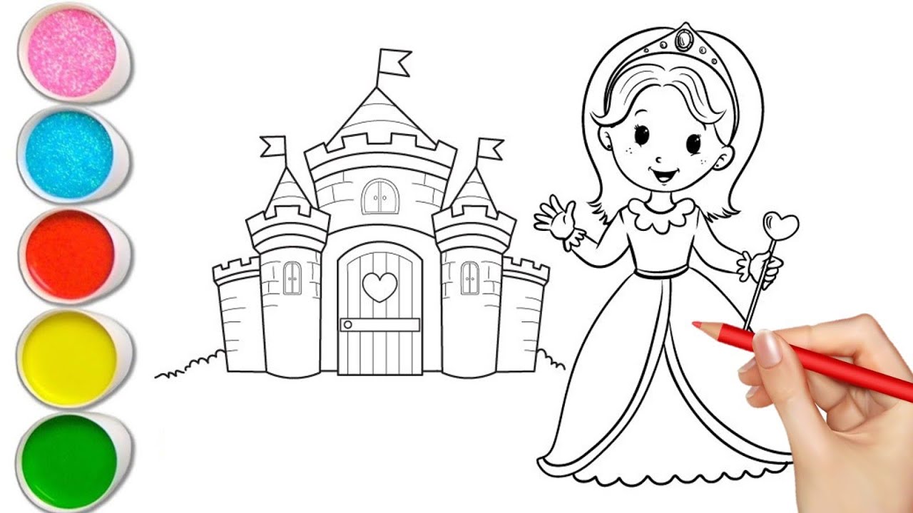 How to draw princess in a castle for kids & toddlers, easy kids drawing ...