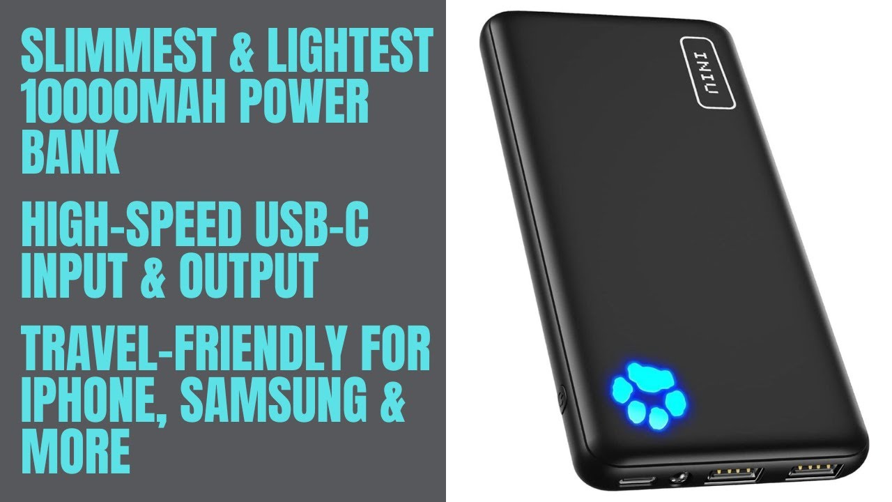 INIU Power Bank Slimmest & Lightest USB C Triple 3A 10000mAh Portable