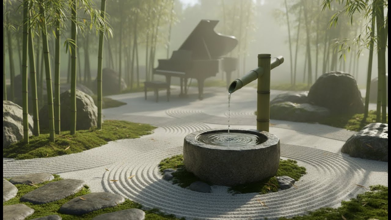 Instant Stress Relief: Soft Piano and Bamboo Water Sounds