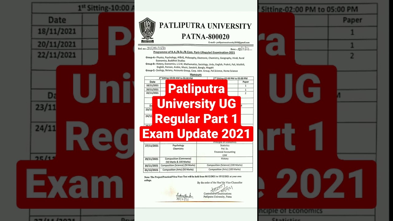 Patliputra University UG Regular Exam Update 2021, Ppu BA / BSC/ BCOM Part 1 Exam Schedule 