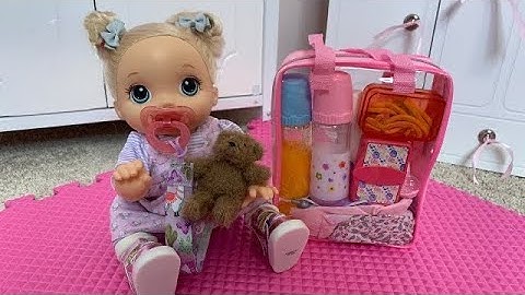 Baby Doll Packing Diaper Bag for Daycare and Morning Routine pretend play video