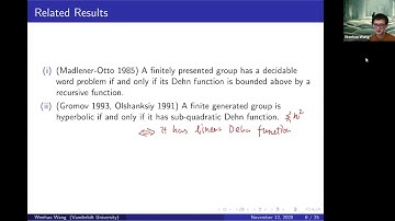 "Dehn Functions of Finitely Presented Metabelian Groups”, Wenhao Wang, NYGT Seminar, 11/12/2020